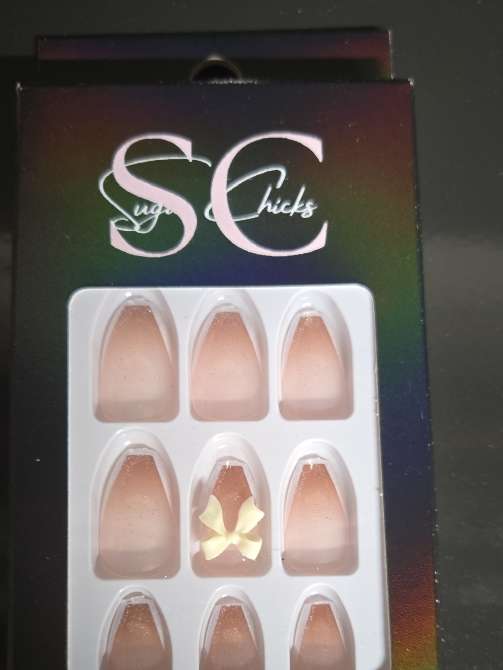 Sugar Chicks Nude Ombre 24 Press-On Nails with Gold Accent